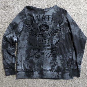 Archaic Affliction Hoodie Black Tide Salvation Wings Skull Pullover Men's XL